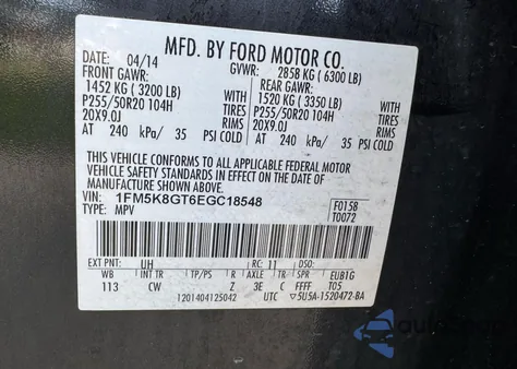 2014 Ford Explorer Sport from USA, damaged, VIN 1FM5K8GT6EGC18548